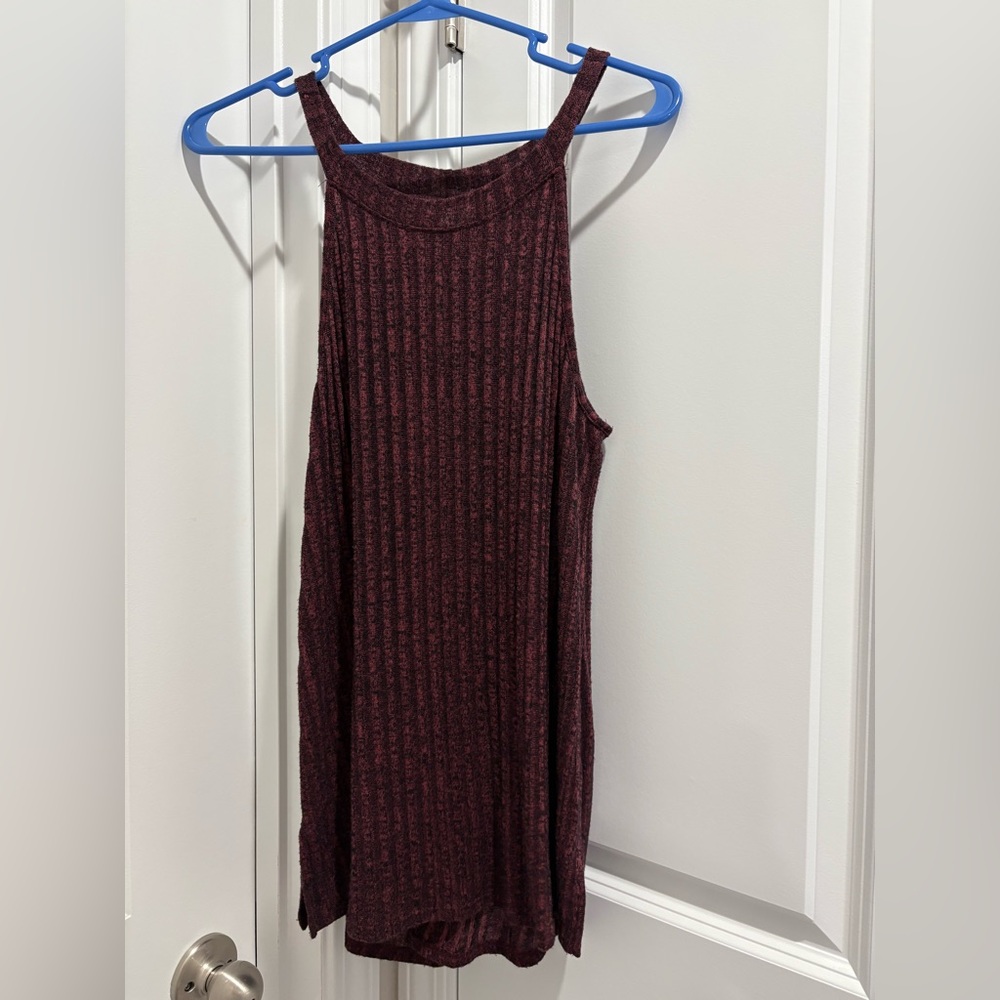 Kaileigh Burgundy Textured Knit Top with Slit Design on back